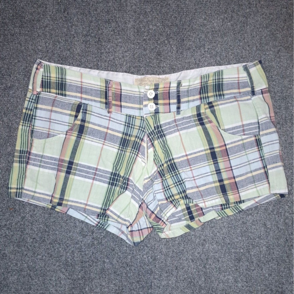 Vintage Girl Green Plaid Short Shorts Juniors/Women's Size Medium